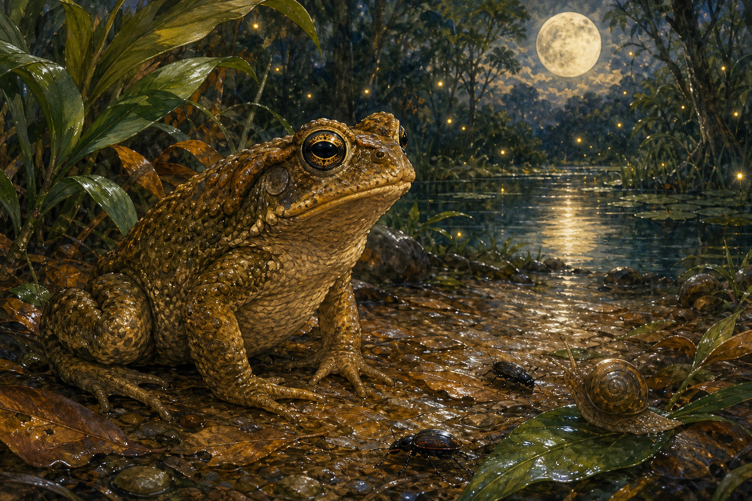 An editorial illustration celebrating the life and habitat of the cane toad.