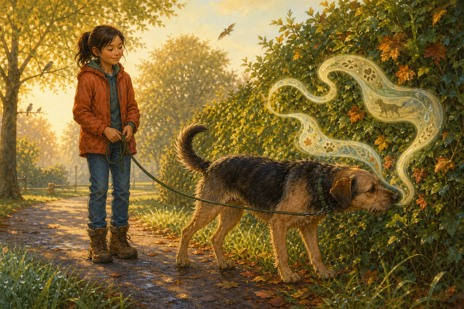 An editorial illustration celebrating the life and habitat of the dog.