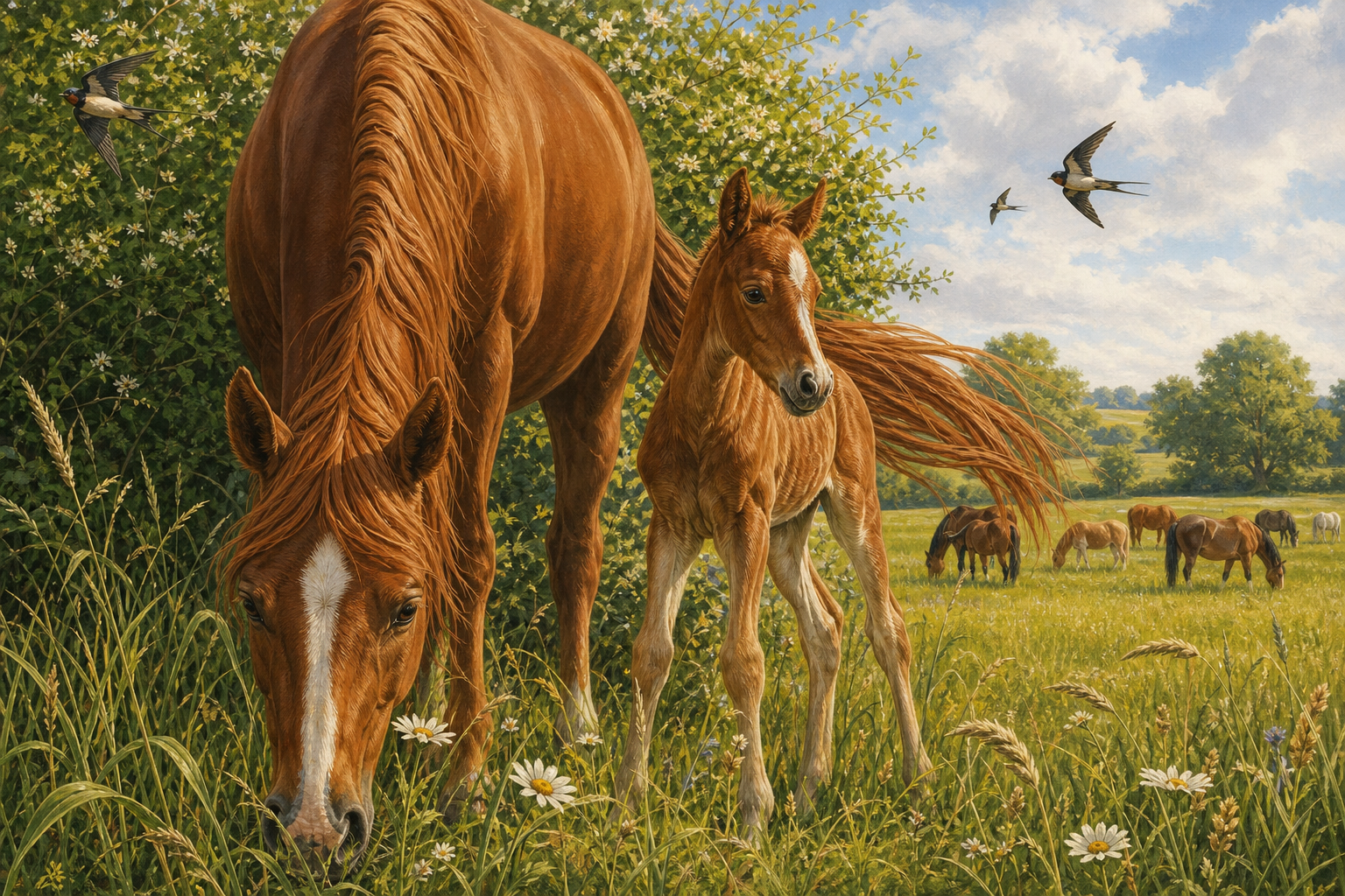 An editorial illustration celebrating the life and habitat of the horse.