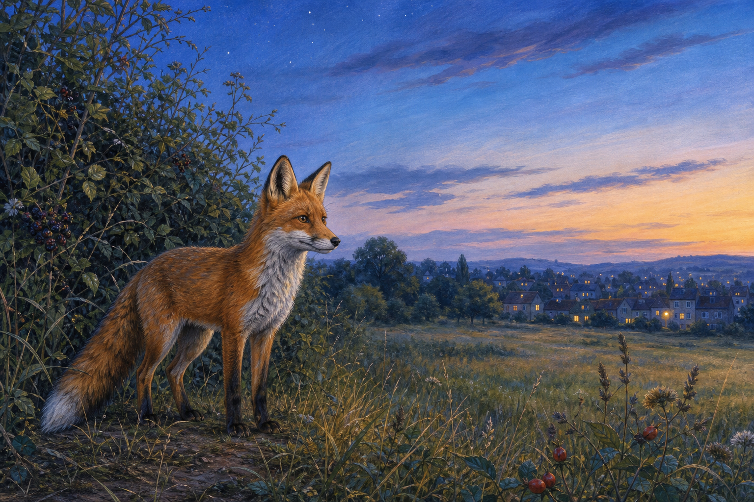 An editorial illustration celebrating the life and habitat of the red fox.